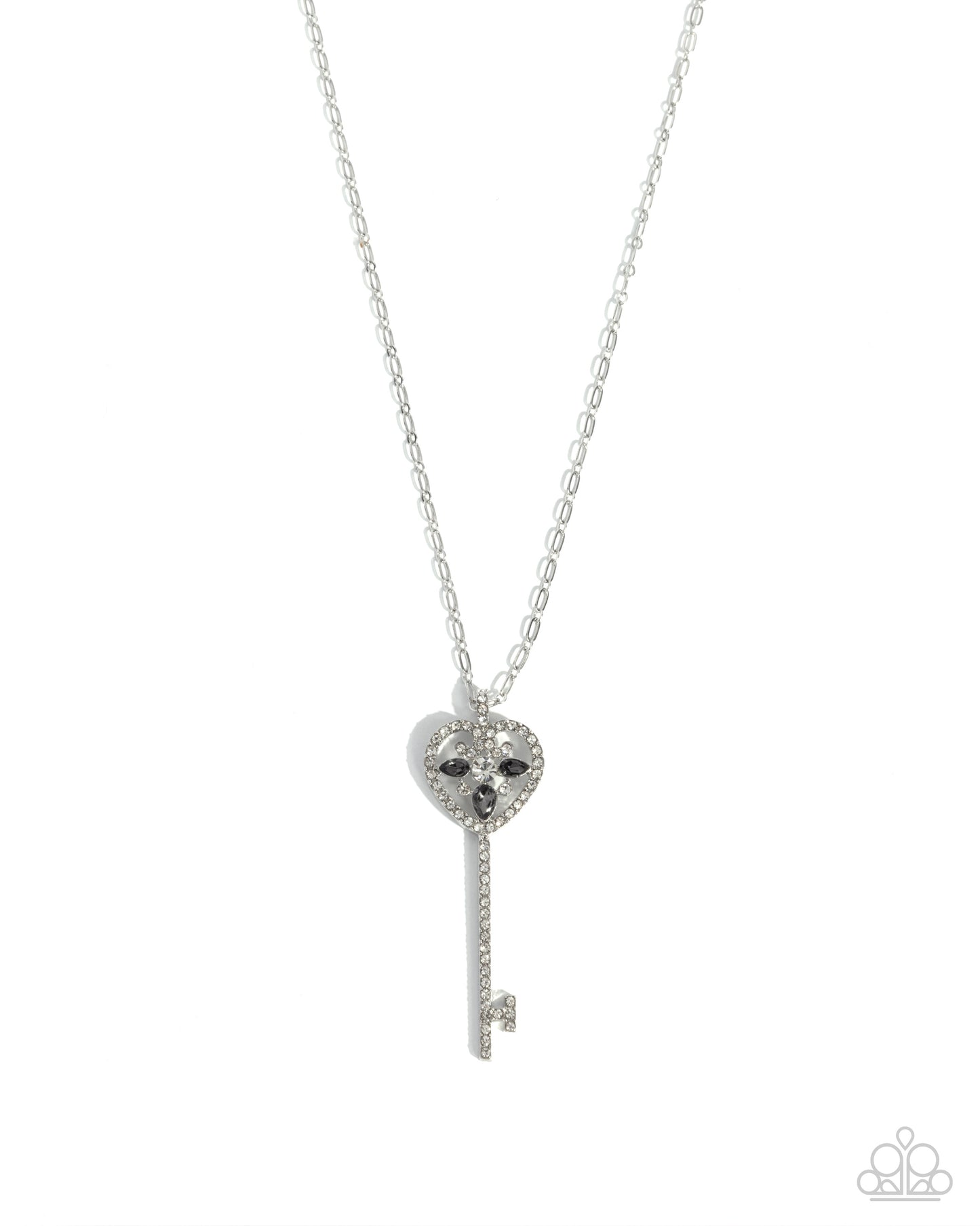 Key Candidate - Silver White Rhinestone Key Necklace Paparazzi