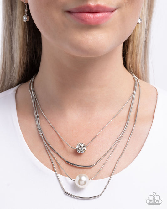 Phenomenal Pearls - White Rhinestone & Pearl Multi Layered Necklace Paparazzi N2984