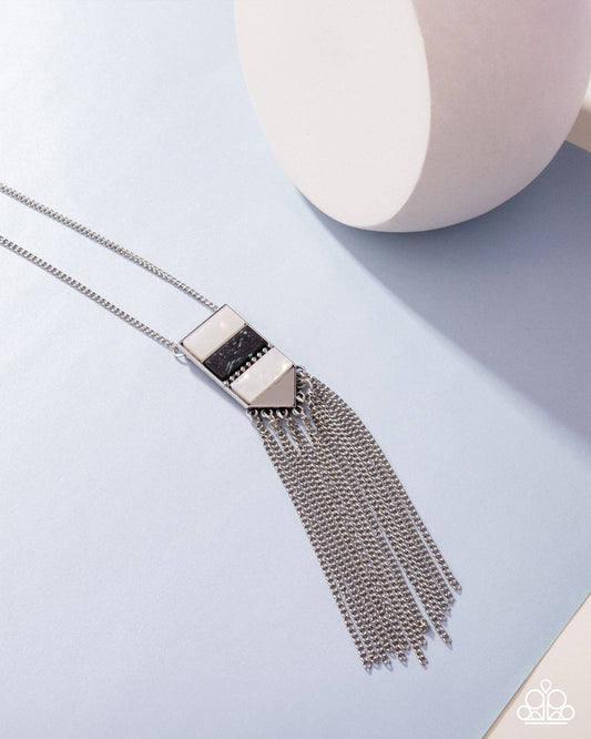 Earthy Effect - Black & "Green Stone Art Deco Style Silver Tassel Chain Necklace Paparazzi