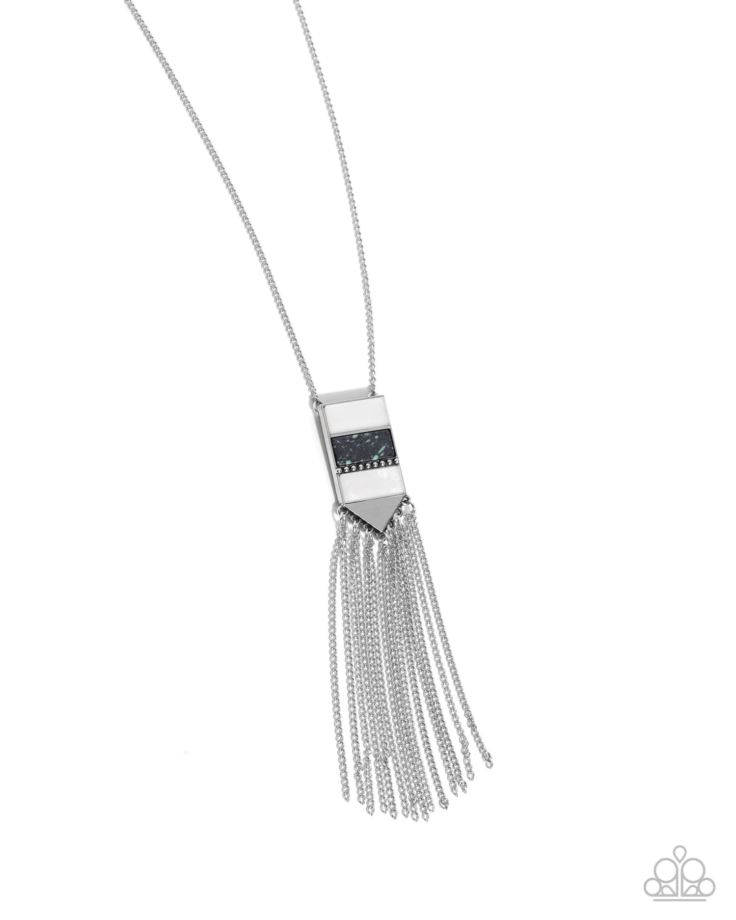 Earthy Effect - Black & "Green Stone Art Deco Style Silver Tassel Chain Necklace Paparazzi N3116