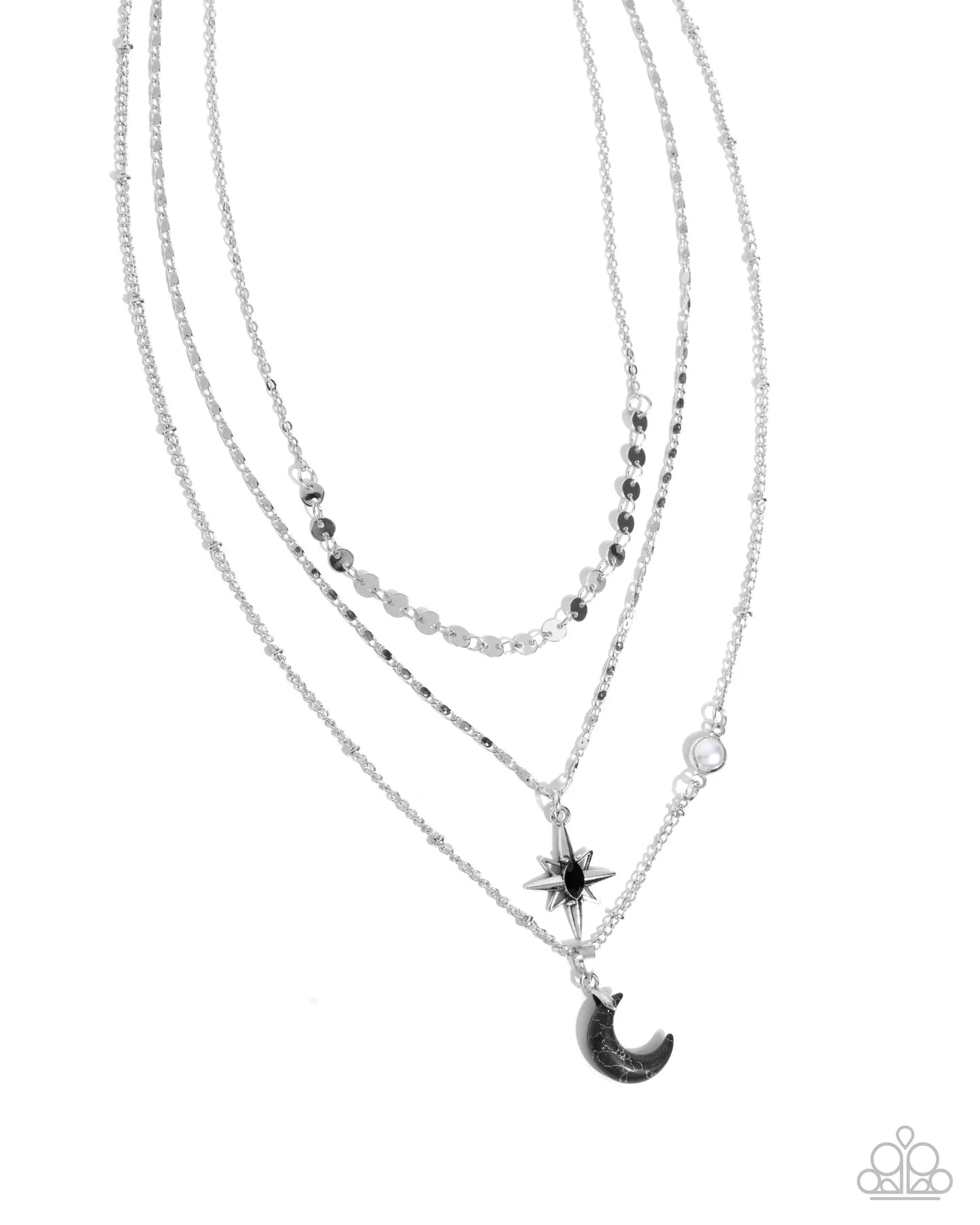 Paparazzi Cosmic Clinch - Black Gem Moon Star Silver Layered Short Necklace N3918