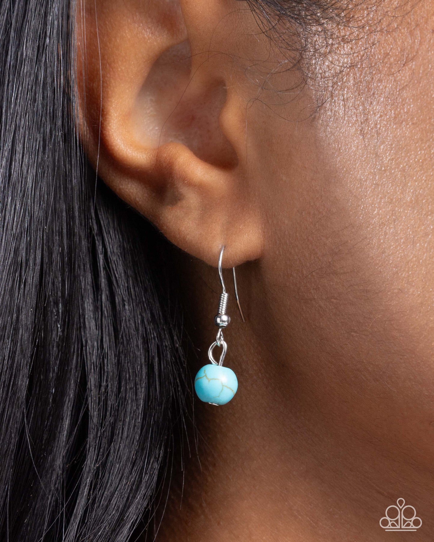 Tasteful Texture - Blue Turquoise Stone & Hammered Silver Flower Necklace Paparazzi