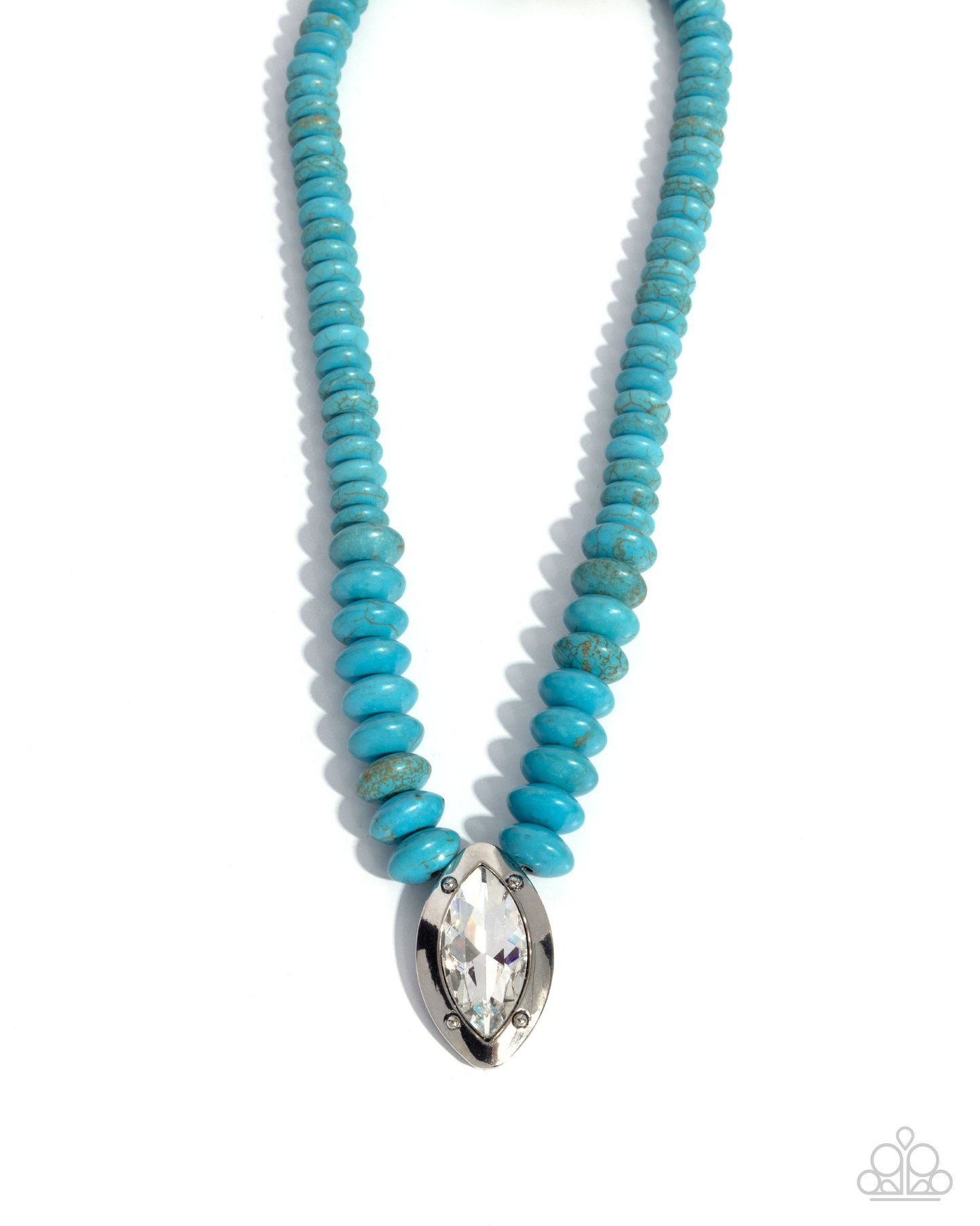 Visionary Venture - Blue Turquoise Stone & White Gem Santa Fe Style Necklace Paparazzi N0348