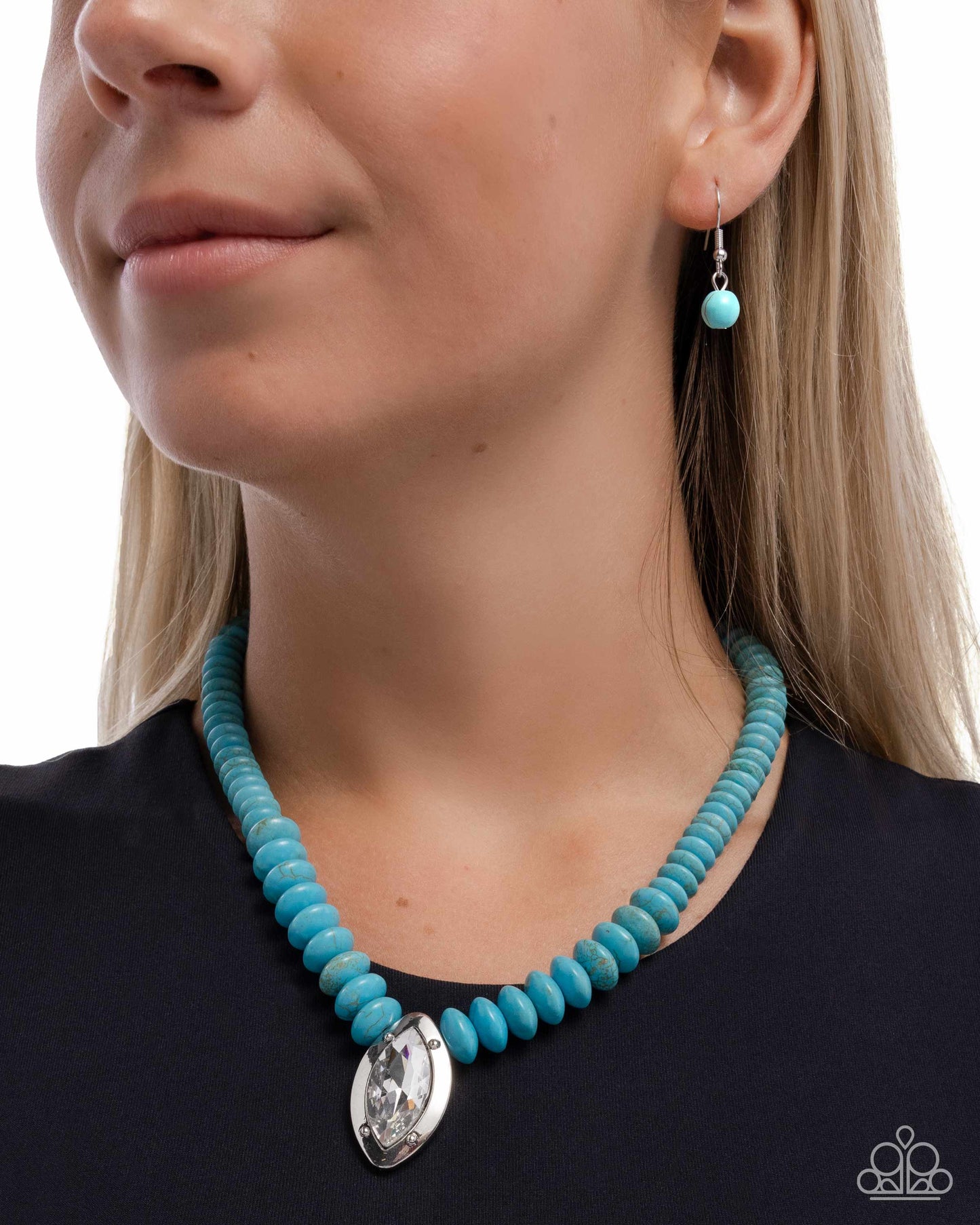 Visionary Venture - Blue Turquoise Stone & White Gem Santa Fe Style Necklace Paparazzi N0348