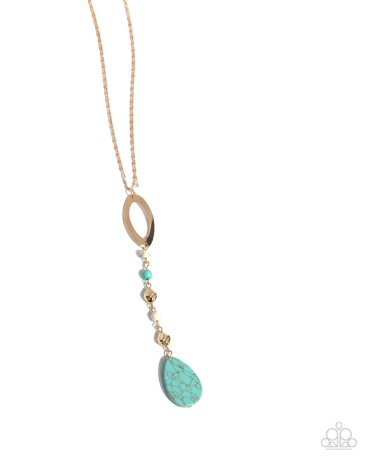 Robust Radiance - Gold Chain Blue Teardrop Marbled White & Turquoise Stone Santa Fe Style Necklace Paparazzi