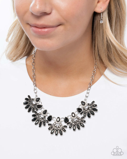 Flawless Fringe - Black Teardrop Gem, White & Hematite Rhinestone Fringe Style Necklace Paparazzi N3248