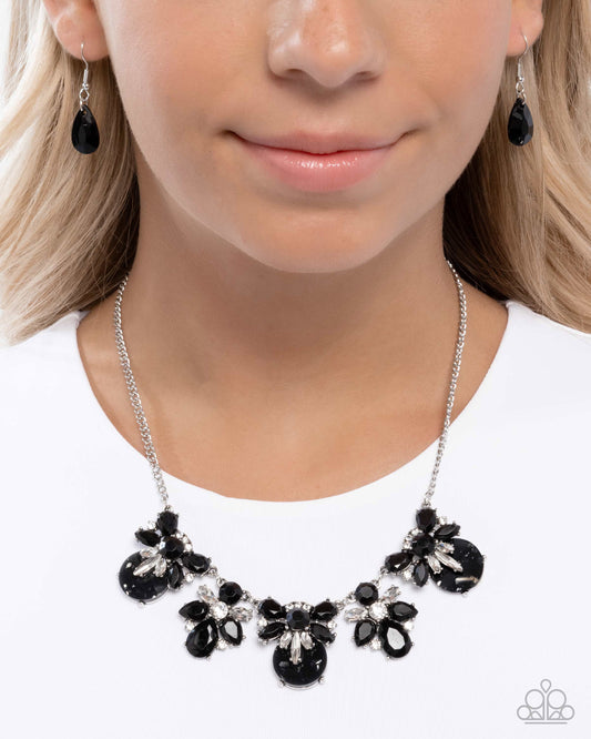 Socialite Statement - Black Teardrop Gem & White Rhinestone Necklace Paparazzi N3172