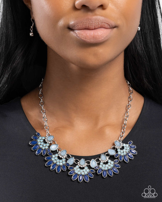 Flawless Fringe - Blue, Navy, Milky Winter Sky, Opalescent Rhinestone Fringe Necklace Paparazzi N3114