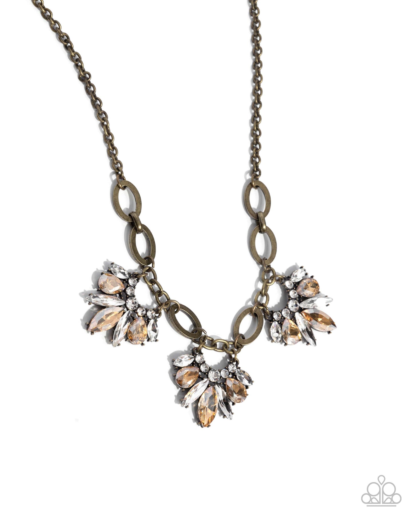 Professional Powerhouse - Brass White, Champagne Gem Necklace Paparazzi N2939