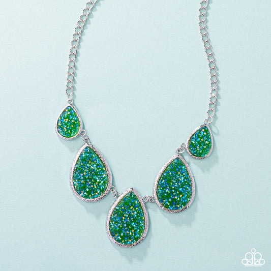 Geode Gamut - Multi Green Druzy Like Stone Statement Necklace Paparazzi N3251