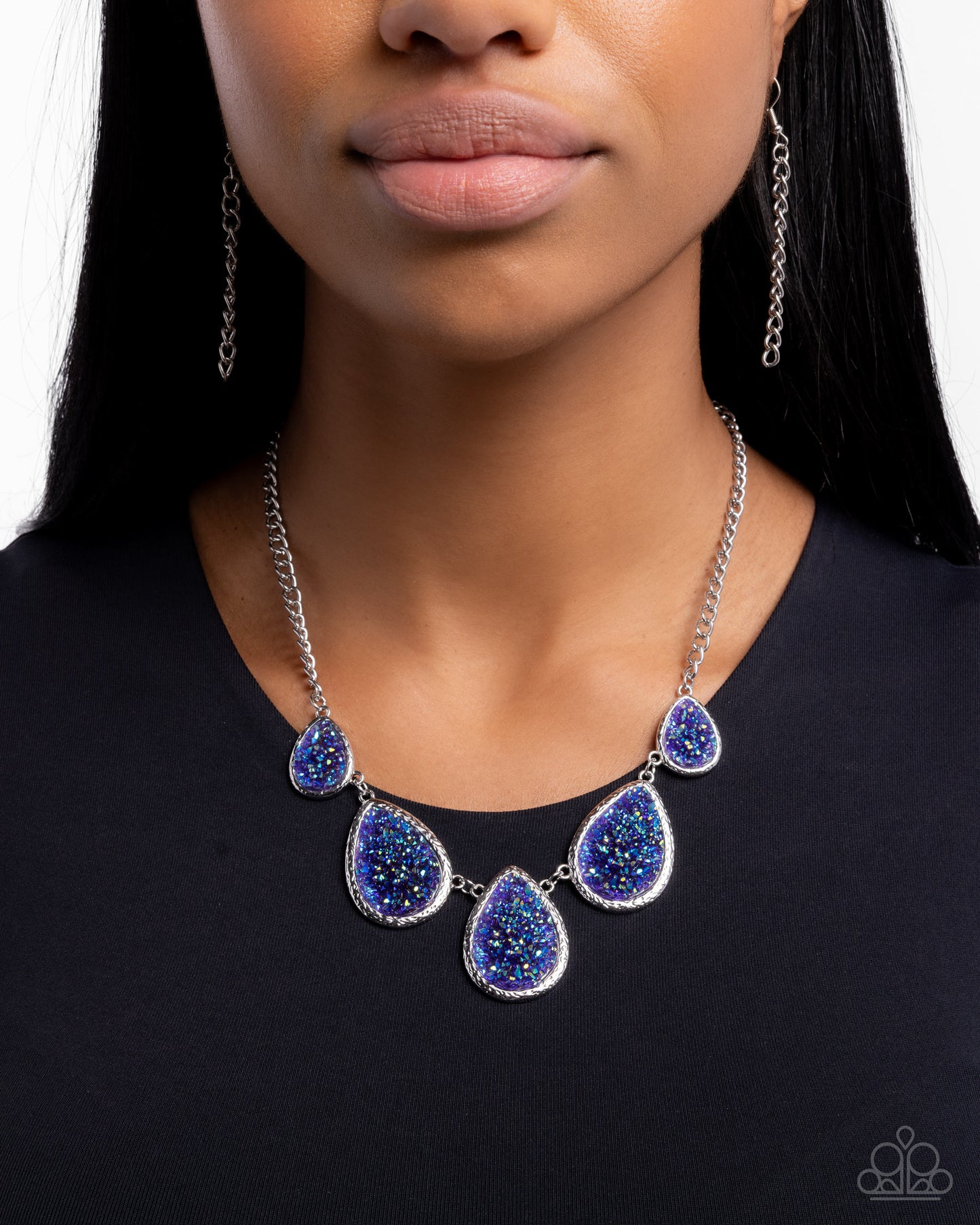 Geode Gamut - Multi-Dimensional, Blue Teardrop Druzy Like Stone Necklace Paparazzi N2953