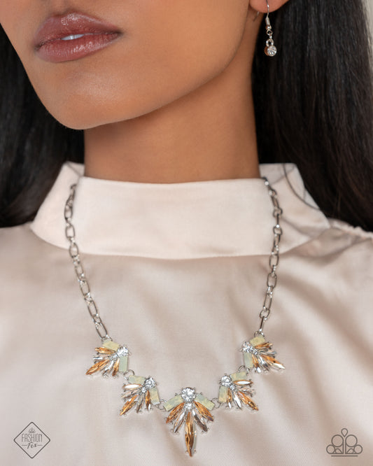 Superb Shine - Multi White Rhinestone, Milky Blue Stone, Champagne Gem Necklace Fiercely 5th Avenue January 2025 Fashion Fix Paparazzi N3188