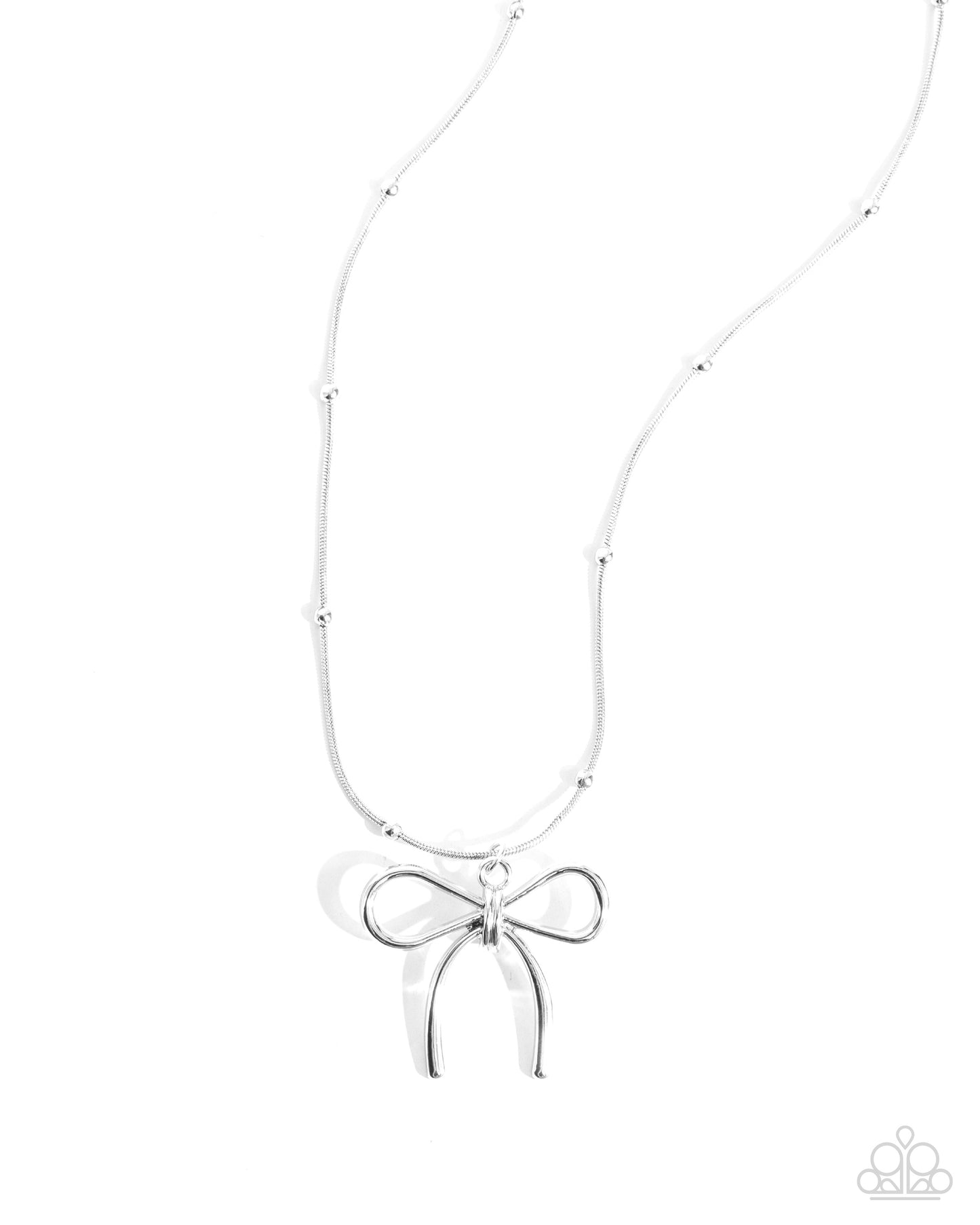 Complete Look Coquette Chic Silver Bow Necklace & Coquette Candidate Silver Bow Earring Paparazzi