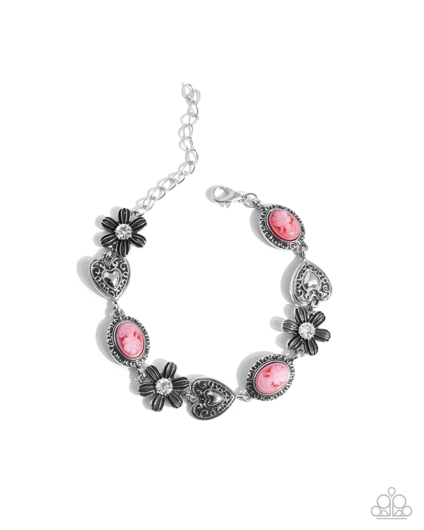 Complete Look Necklace: Vintage Story - Red Cameo Style & Bracelet: Ageless Account Red Silver Flower Paparazzi N3592