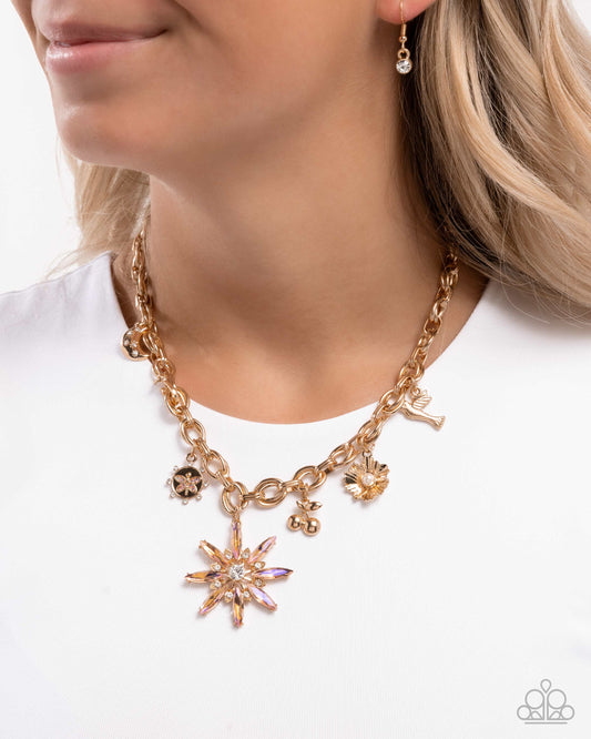 Elegant Encore - Orange UV Gem Flower Charm Style Necklace Paparazzi N3425