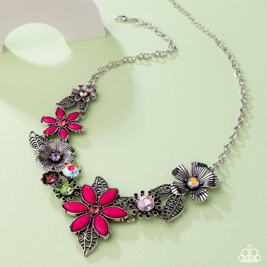 GARDEN My Sparkle - Pink - Pink Peacock Flower Necklace Paparazzi N3081