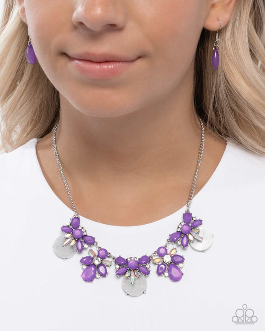 Socialite Statement - Purple Milky Teardrop & Iridescent Gem Necklace Paparazzi N2929