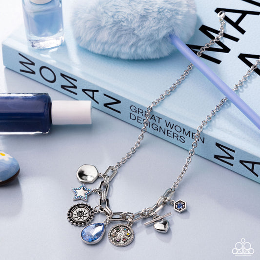 Welcome to the Show - Blue - Light Sapphire Iridescent Rhinestone Charm Style Necklace Paparazzi N3161