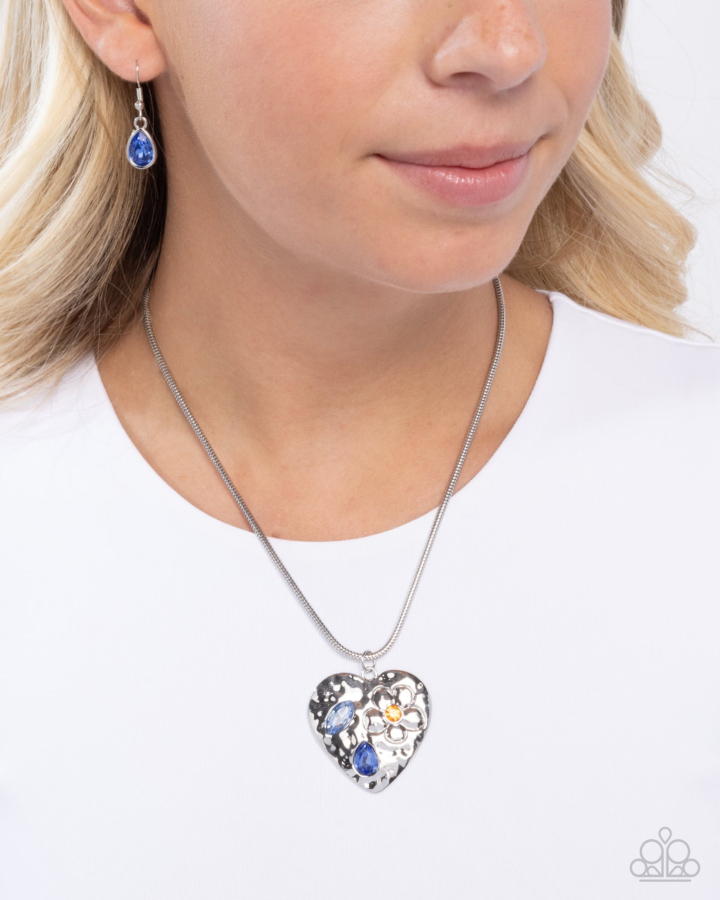 Outgoing Opulence - Blue & Silver Heart Necklace Paparazzi N2994