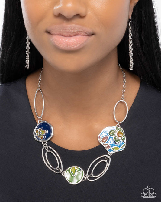 Stained Glass Statement - Multicolored Floral Painted Stained Glass Motif Necklace Paparazzi N2905