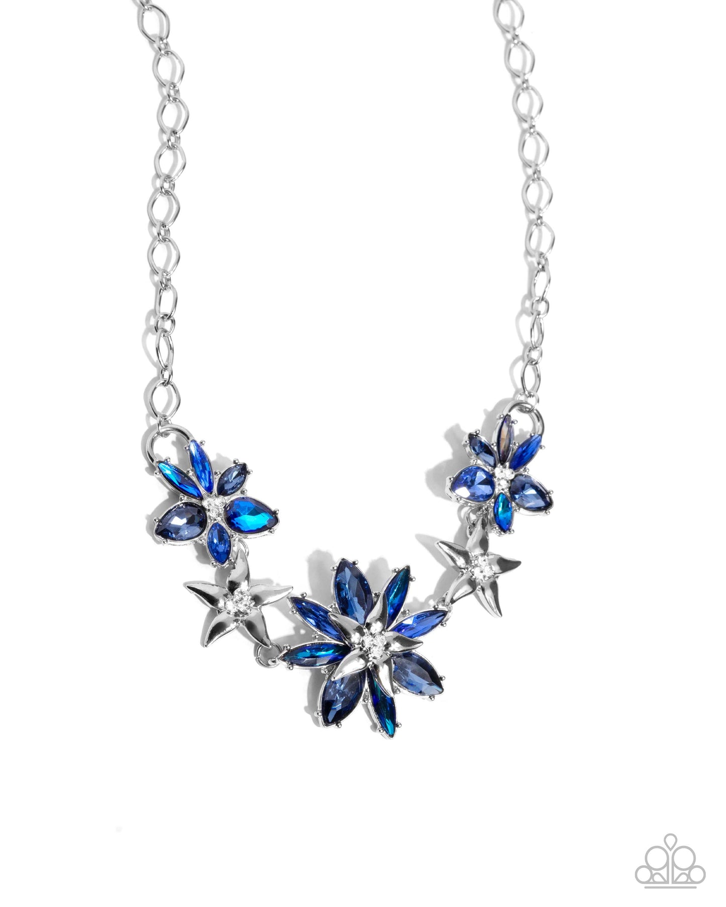 Complete Look Blue Necklace Floral Feature & Blue Bracelet: Floral Factor - Blue Bracelet Set Paparazzi N3595