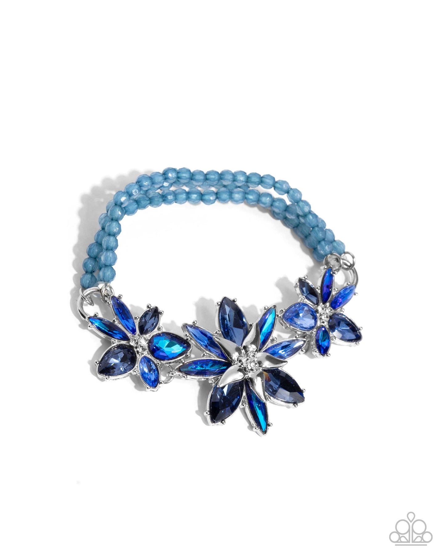 Complete Look Blue Necklace Floral Feature & Blue Bracelet: Floral Factor - Blue Bracelet Set Paparazzi N3595