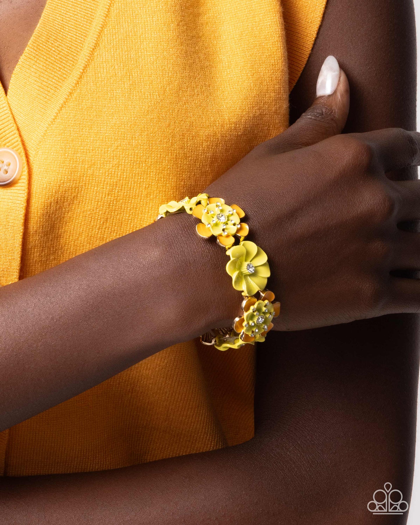 Complete Look Botanic Beginner Yellow Saffron, Lemon Drop Flower Necklace & Exhilarating Elegance Yellow Saffron Lemon Drop Flower Bracelet Paparazzi