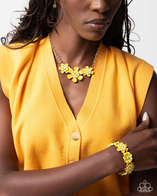 Complete Look Botanic Beginner Yellow Saffron, Lemon Drop Flower Necklace & Exhilarating Elegance Yellow Saffron Lemon Drop Flower Bracelet Paparazzi