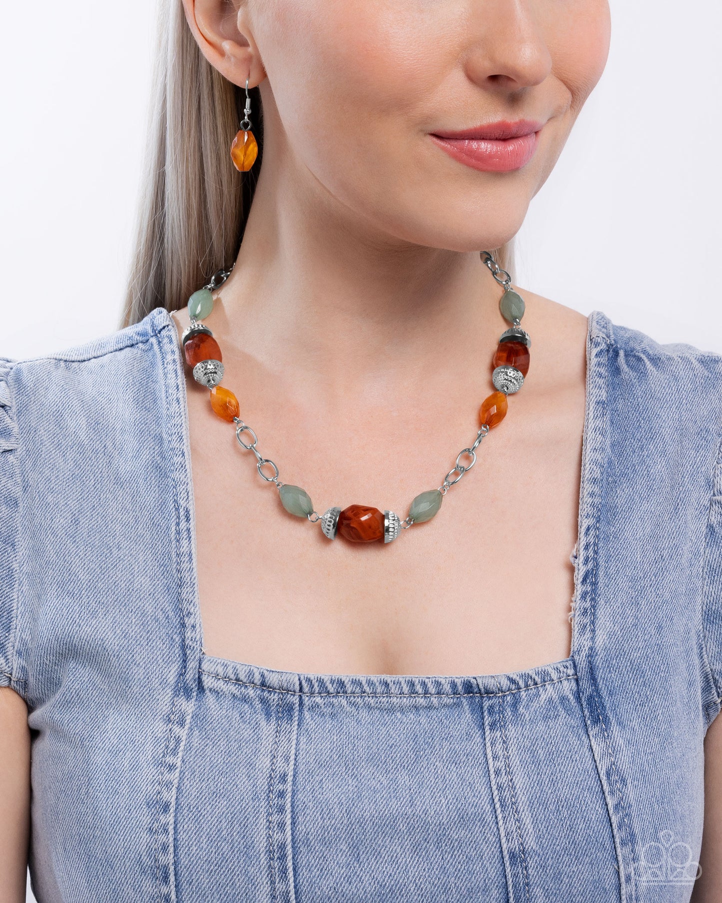 Complete Look Beauty Culture Orange, Amber, Brown, Green Necklace & Sturdy Season Orange, Amber, Brown, Green Bracelet Paparazzi