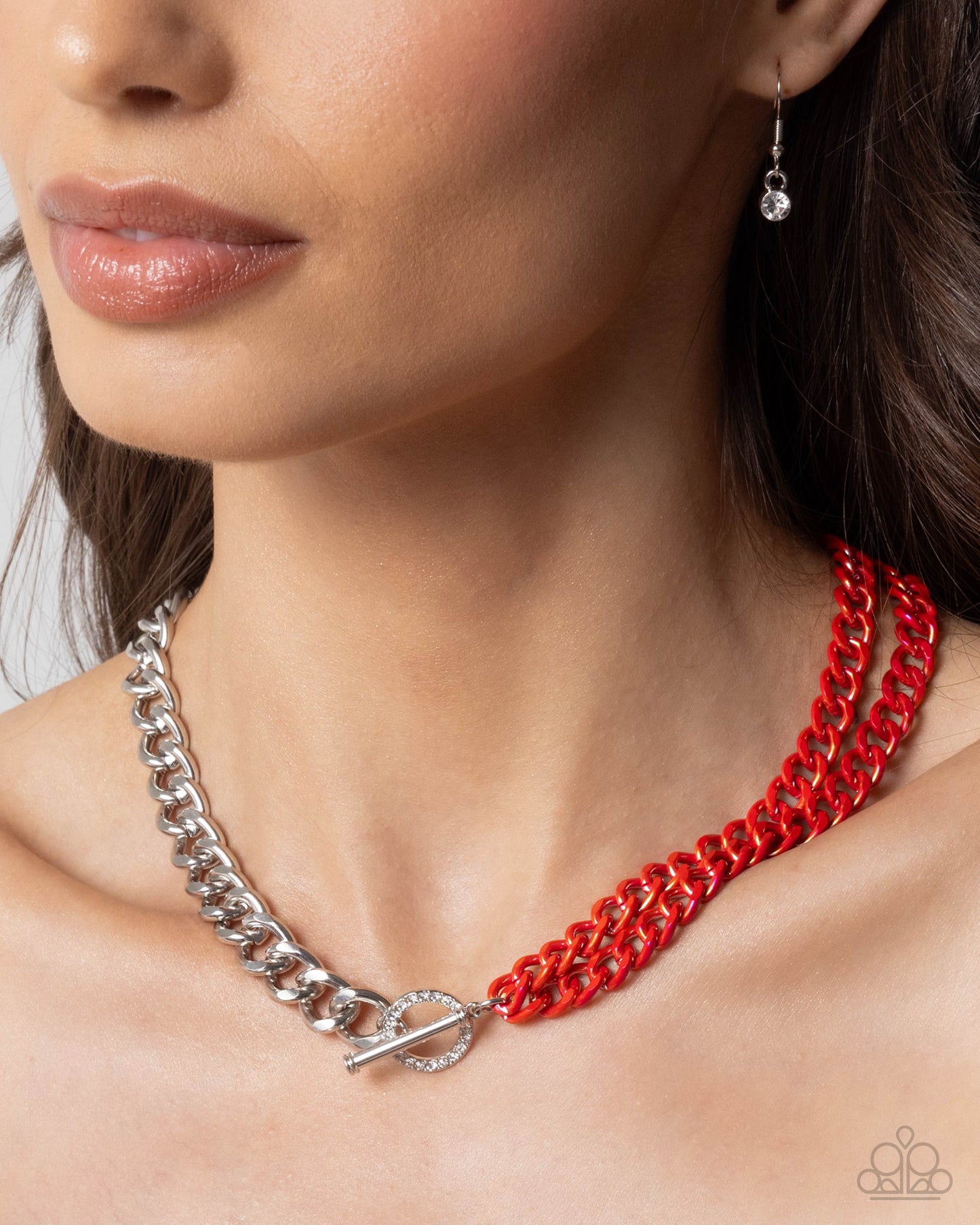 Complete Look Iridescent Icon Red Chain Necklace & Tourist Twists Red Chain Bracelet Paparazzi