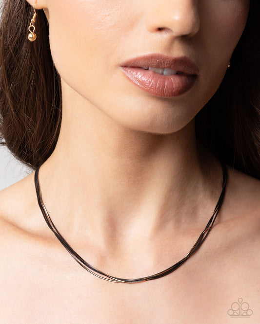 Corded Champion - Black, Gold & Gunmetal Chain Necklace Paparazzi N2891