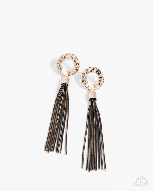 Corded Character Black Gunmetal Chain & Gold Earring Paparazzi E2541
