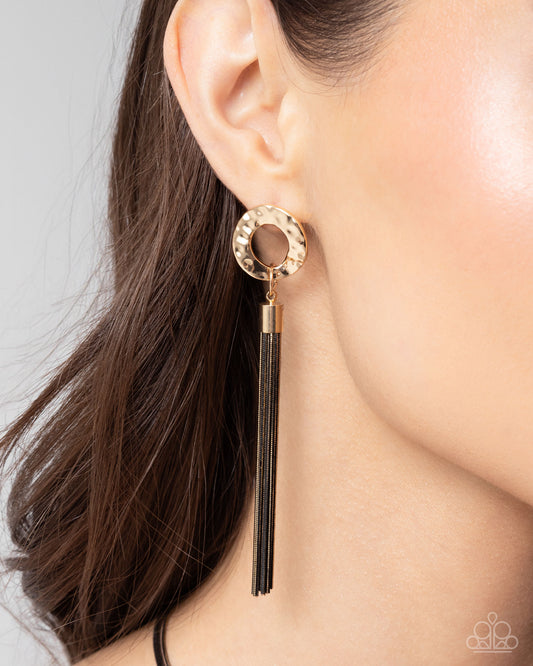 Corded Character Black Gunmetal Chain & Gold Earring Paparazzi E2541