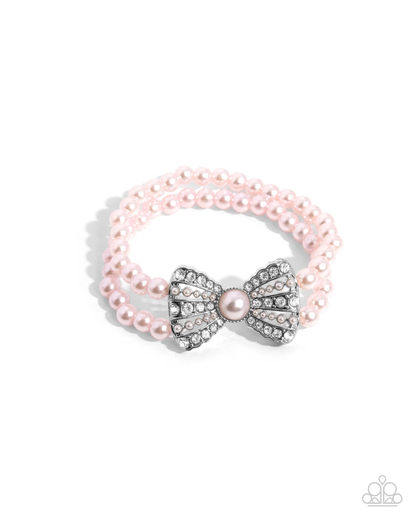 Complete Look Pink - Baby Pink Pearl White Rhinestone Bow Necklace & Stretch Bracelet Set