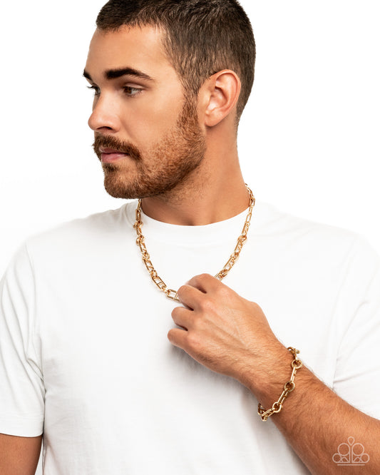 WHEEL Life - Complete Look - Necklace: The WHEEL Thing & Gold, Bracelet: Wheel Boss - Gold Jewelry Set Paparazzi N3559