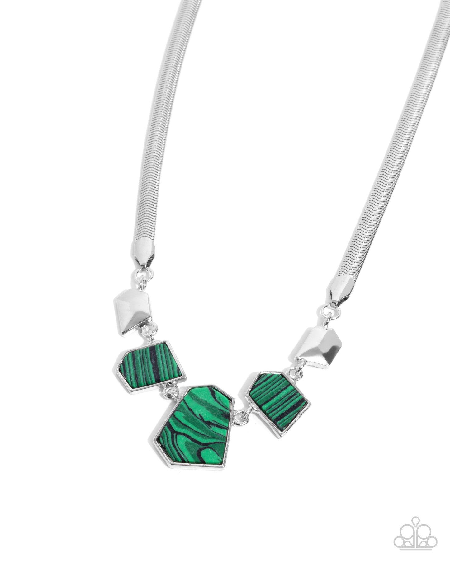 Lined Legacy Green Stiped Stone Necklace Paparazzi N2456