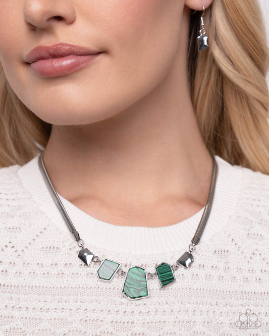 Lined Legacy Green Stiped Stone Necklace Paparazzi N2456