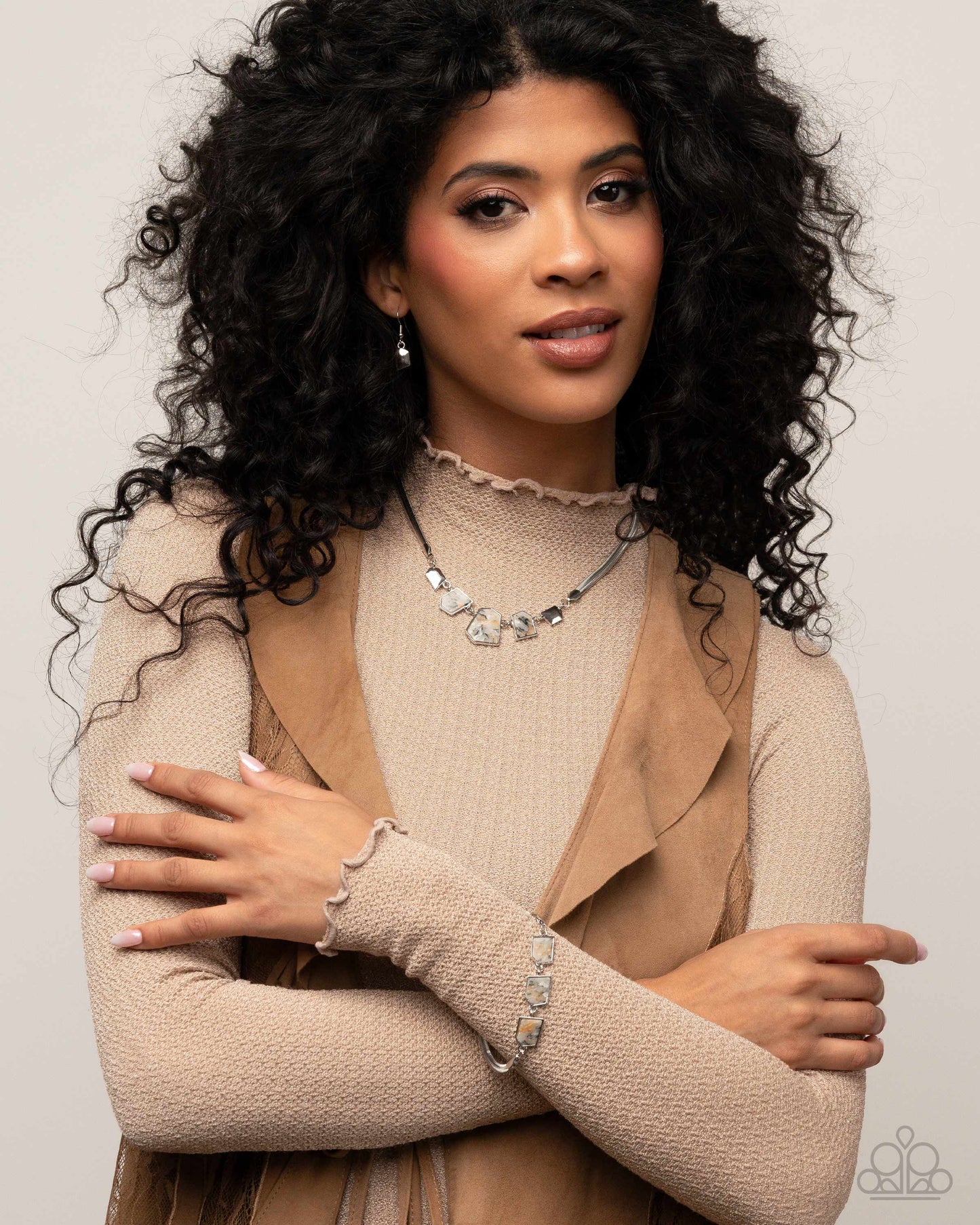 Complete Look -  Lined Legacy Multicolored Abstract Stone Necklace & Lined Leisure Multicolored Stone Bracelet Paparazzi N3600