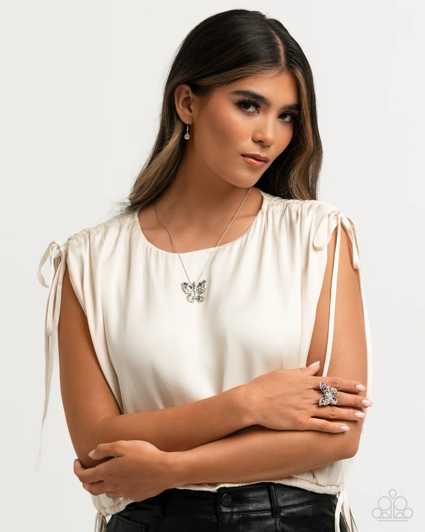 Complete Look - Aesthetic Admittance Purple Gem Silver Butterfly Necklace & Aerial Admittance Butterfly Ring 2 Piece Set Paparazzi N3590