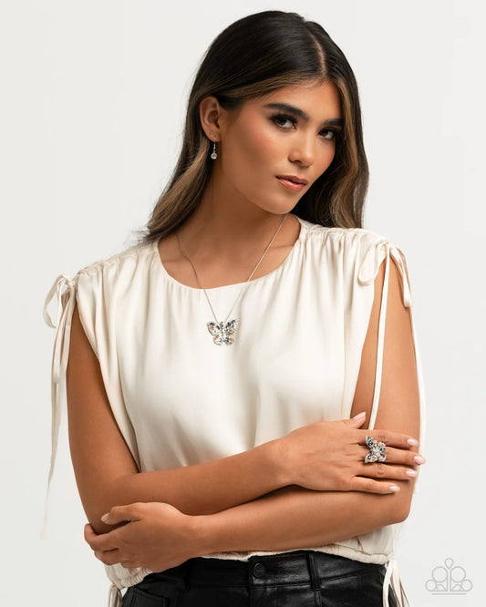 Complete Look - Aesthetic Admittance Purple Gem Silver Butterfly Necklace & Aerial Admittance Butterfly Ring 2 Piece Set Paparazzi N3590