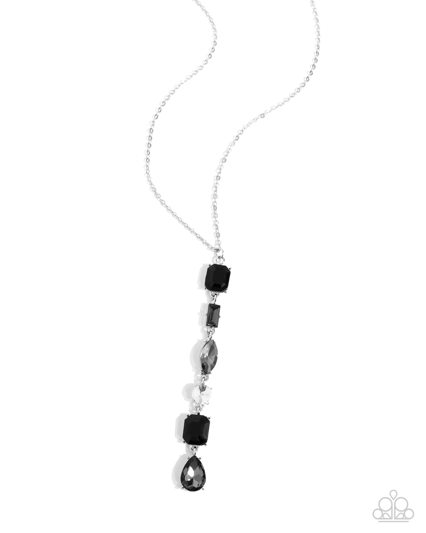 Complete Look Gallery Gala Black, Smoky, White, Gray Gem Necklace & Cascading Class Black, Smoky, White, Gray Gem Earring Paparazzi