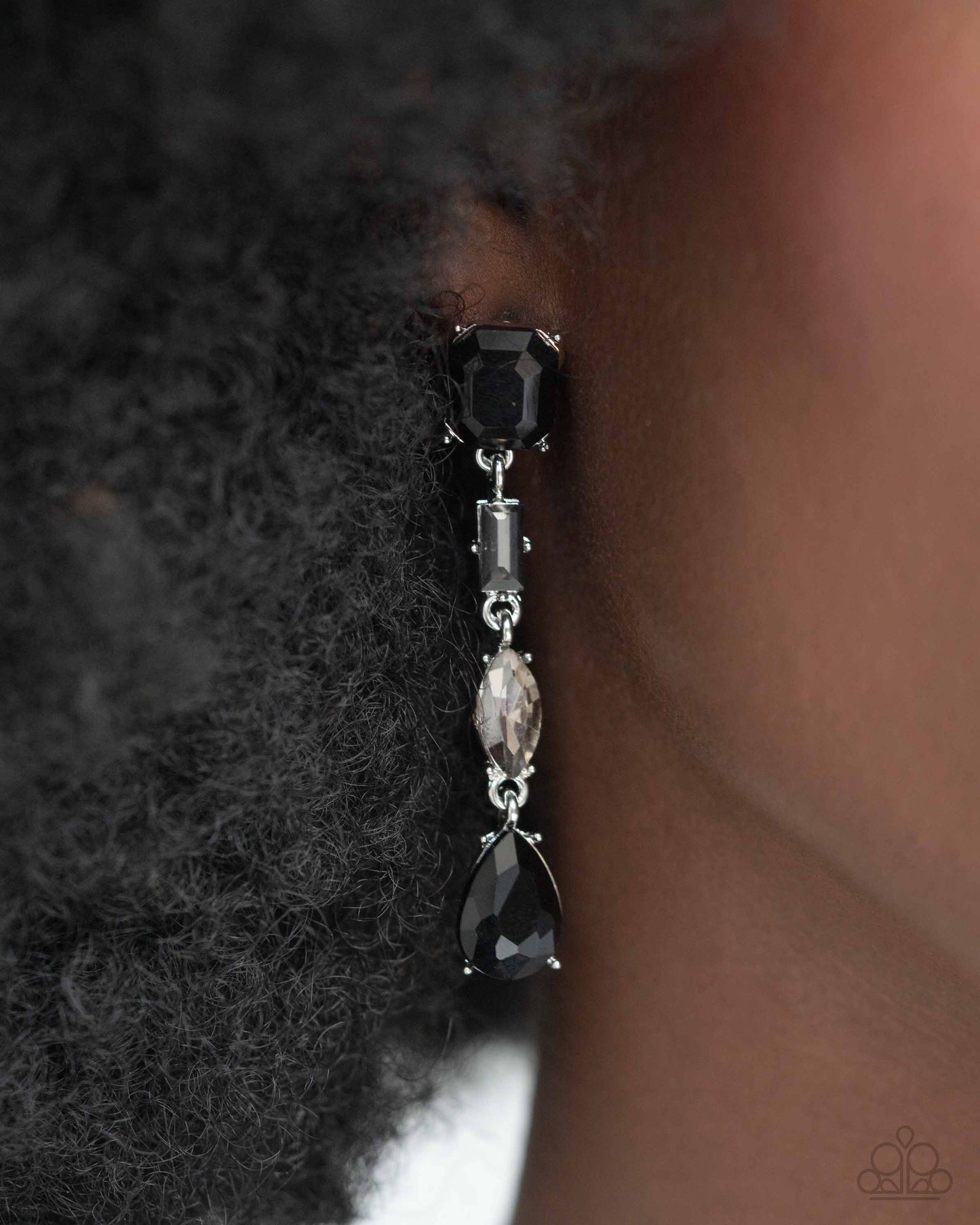 Complete Look Gallery Gala Black, Smoky, White, Gray Gem Necklace & Cascading Class Black, Smoky, White, Gray Gem Earring Paparazzi