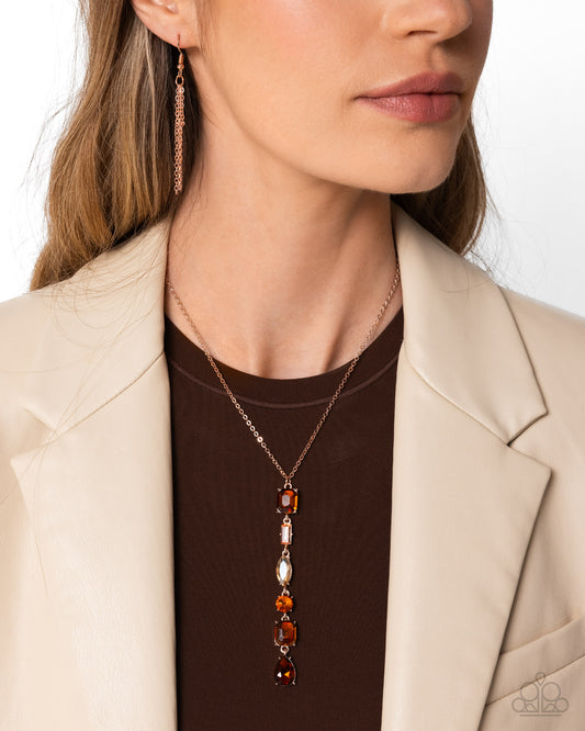 Gallery Gala Brown, Topaz, Light Peach, Tea, Light Topaz Gem Y Necklace Paparazzi