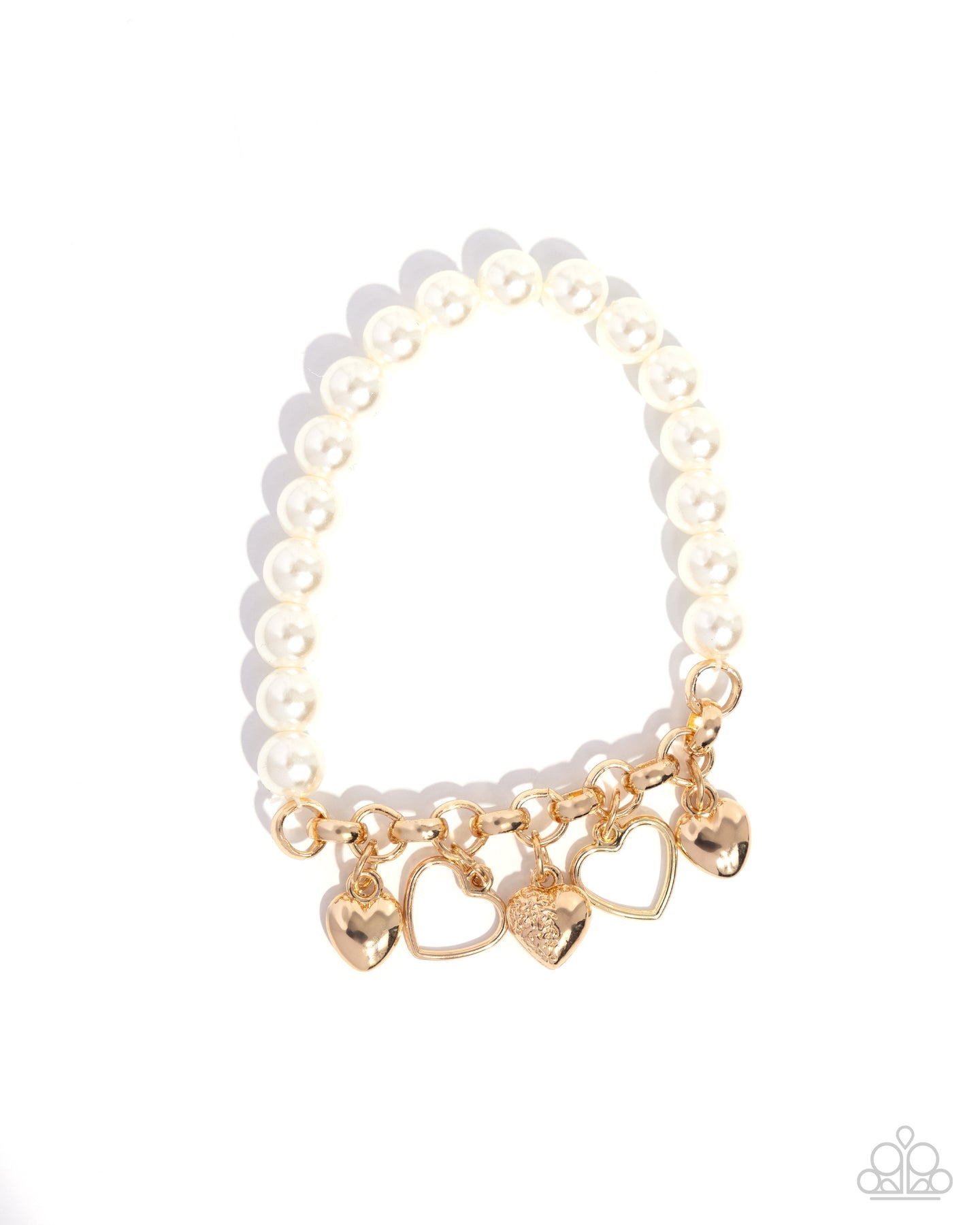 Charming Canidate Gold Heart White Pearl Bracelet Paparazzi B2033