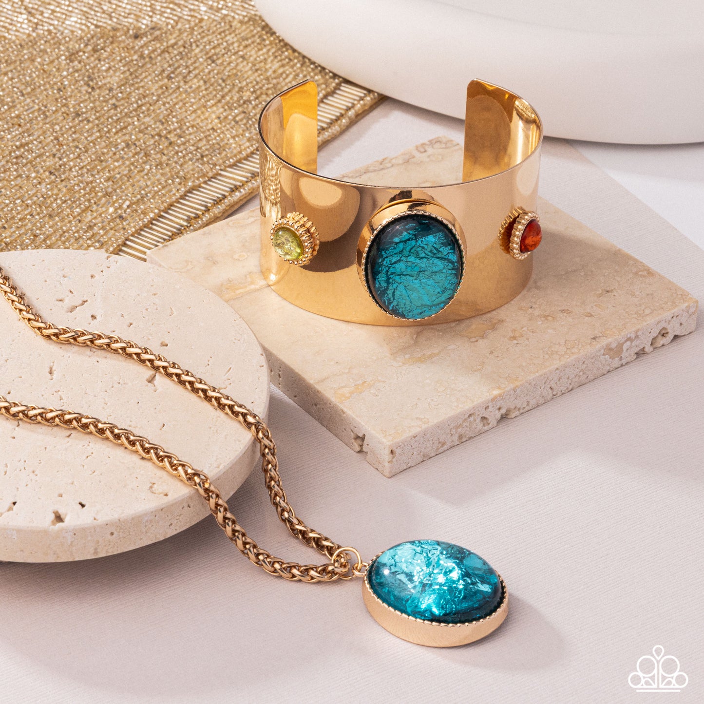 Rule the Night Blue - Capri Blue Foil Like Pendant Gold Necklace Paparazzi N3377