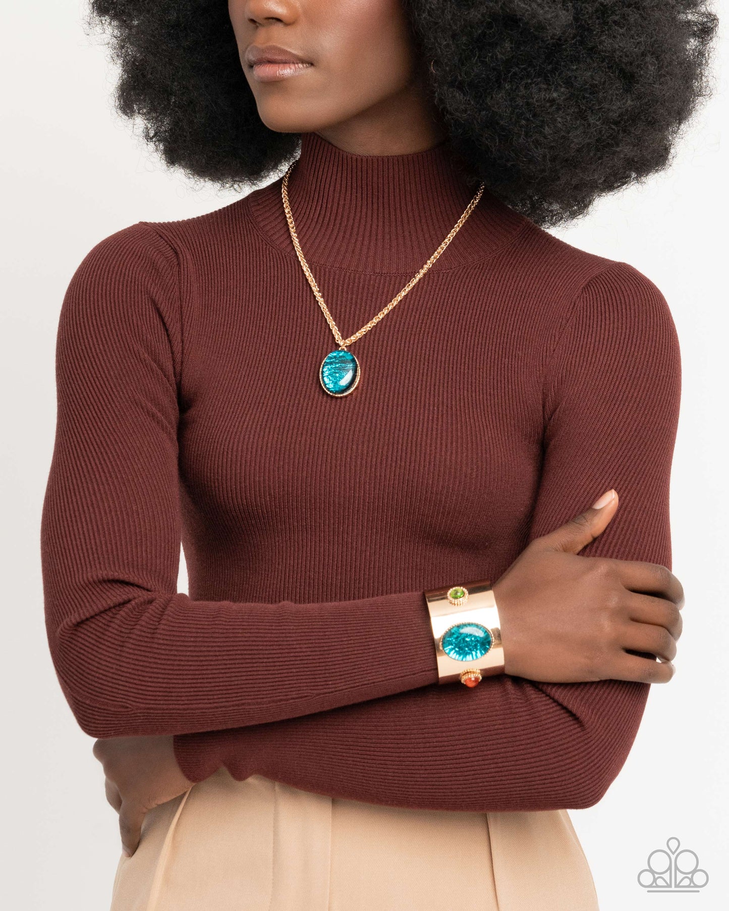Rule the Night Blue - Capri Blue Foil Like Pendant Gold Necklace Paparazzi N3377