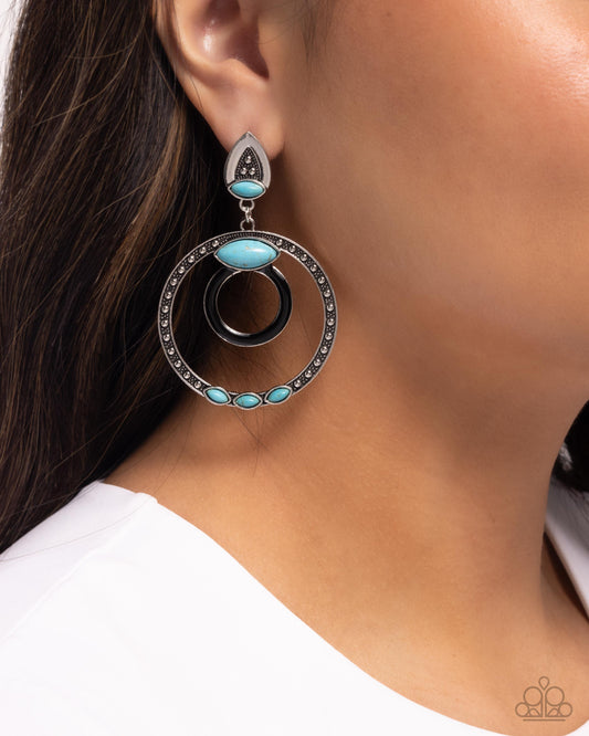 Handcrafted Hero - Black Painted Rustic & Turquoise Stone Santa Fe Style Earring Paparazzi E2623