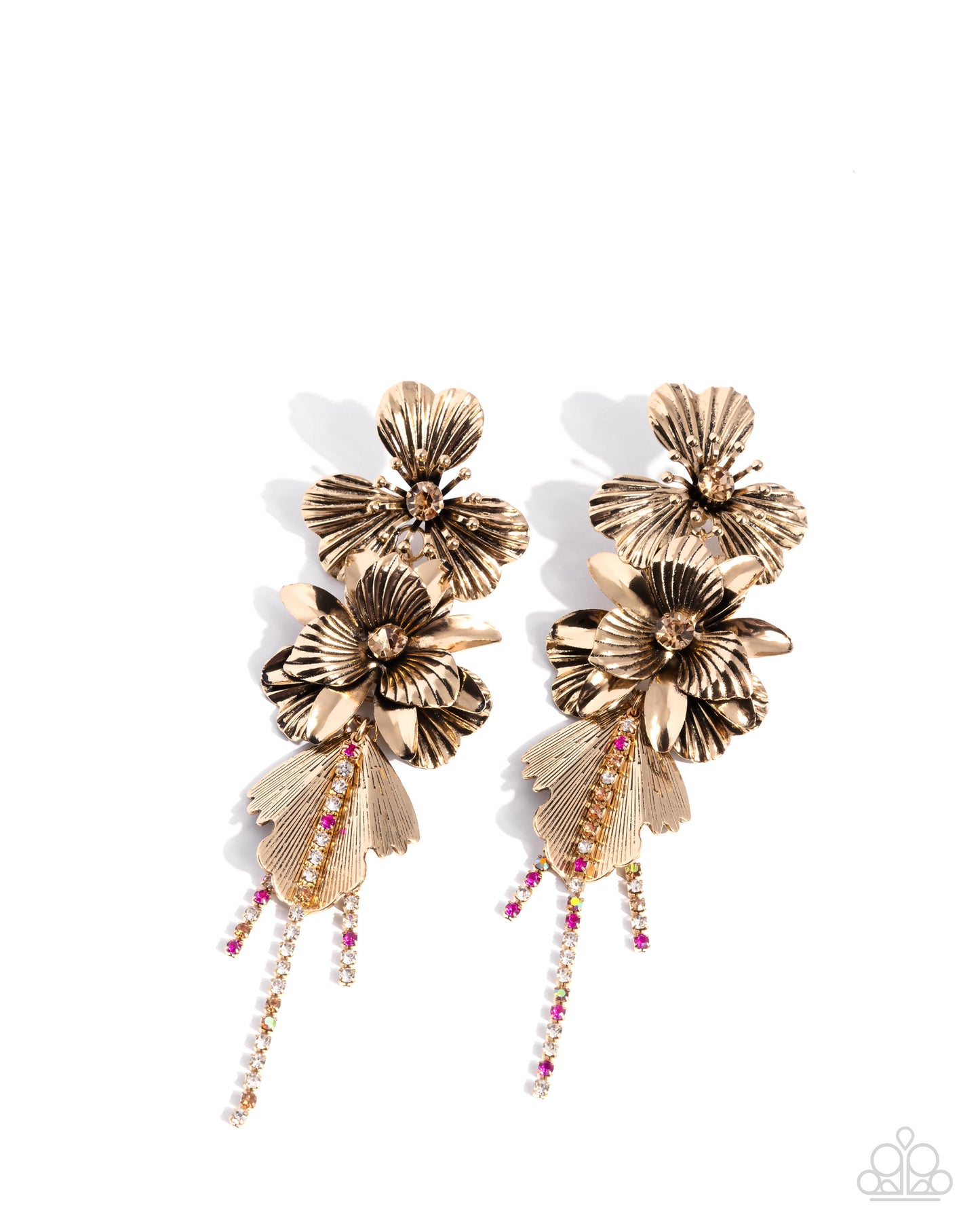 Classical Cadenza - Gold, Light Topaz & Iridescent Rhinestone Flower Post Earring Paparazzi E2193