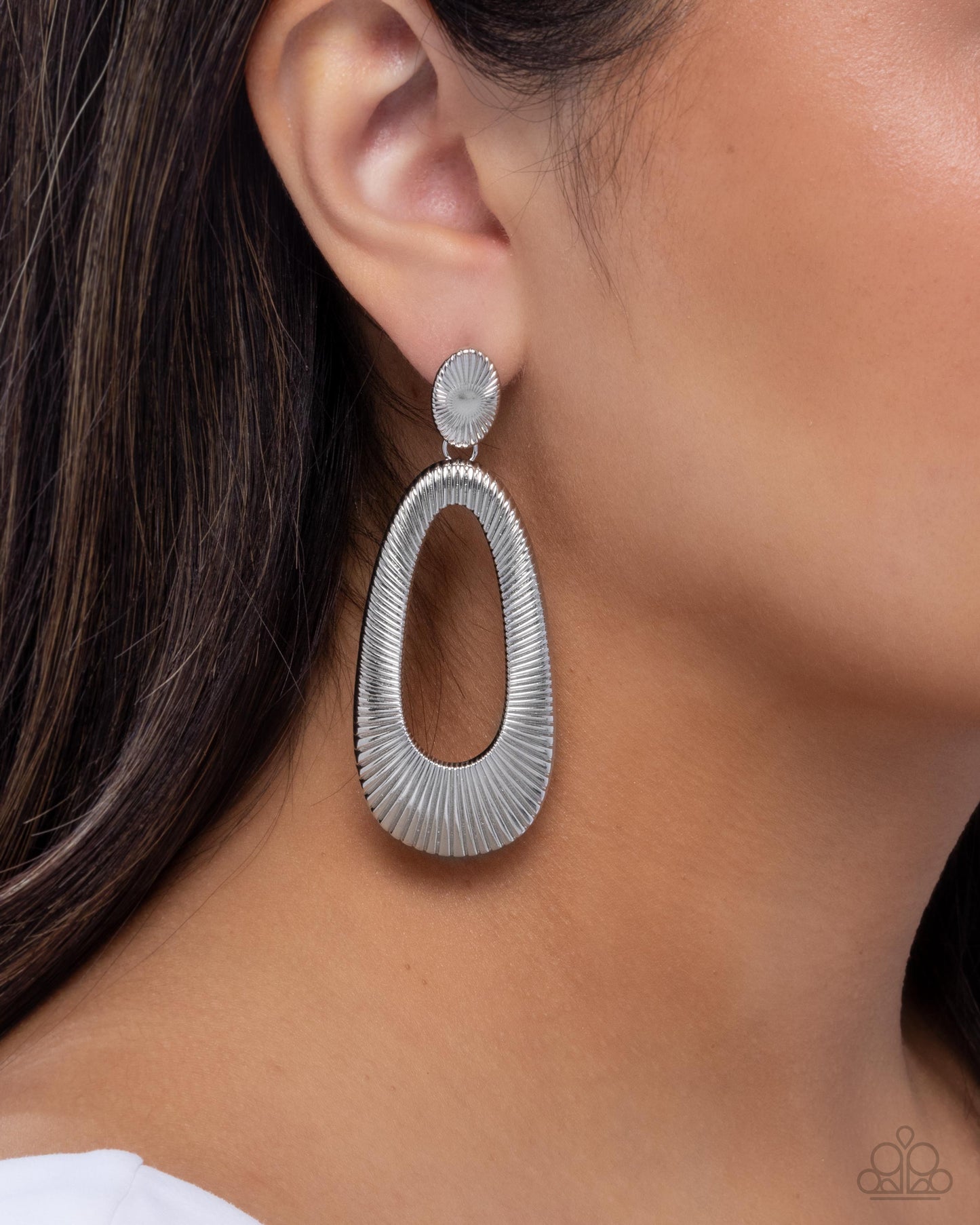 Princess Potential - Silver Oval Ribbed Textured Post Earring Paparazzi E2730