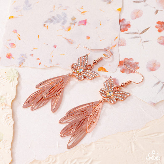 Fairy Dust - Copper - Shiny Copper & White Butterfly Earring Paparazzi E2679